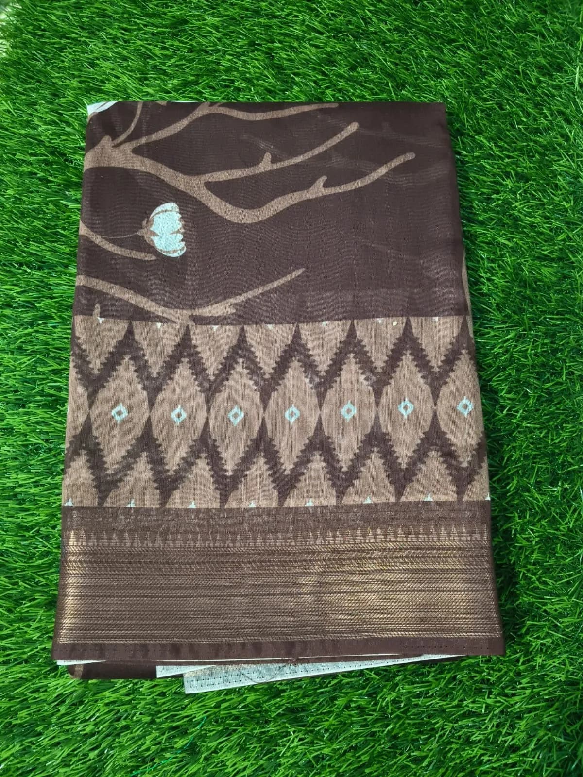 Fancy Cotton Saree(Brown)