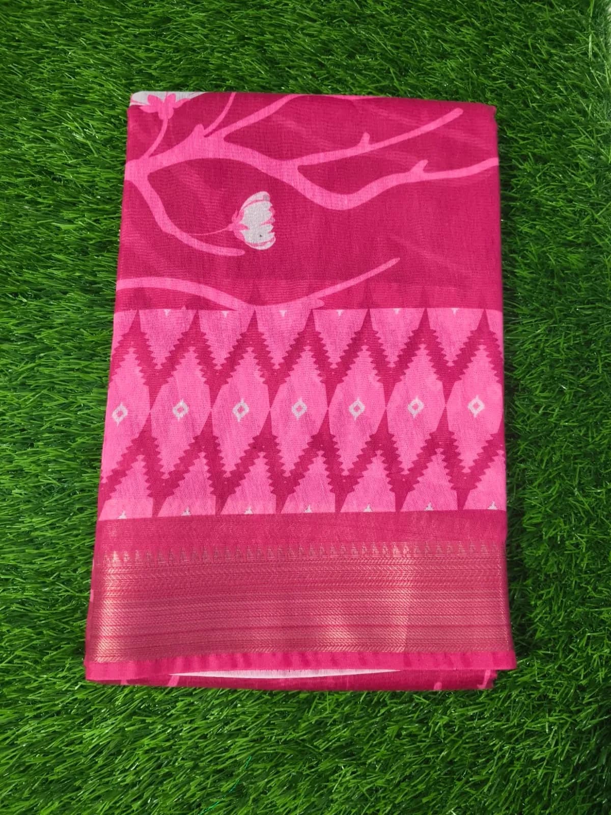Fancy Cotton Saree(Dark Pink)